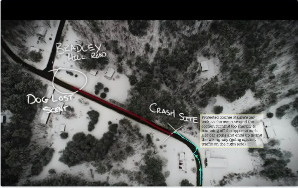 Aerial diagram of the Maura Murray crash site, Route 112, Haverhill NH